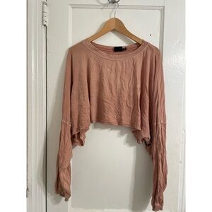 Dusty pink oversized drape sleeve crop top